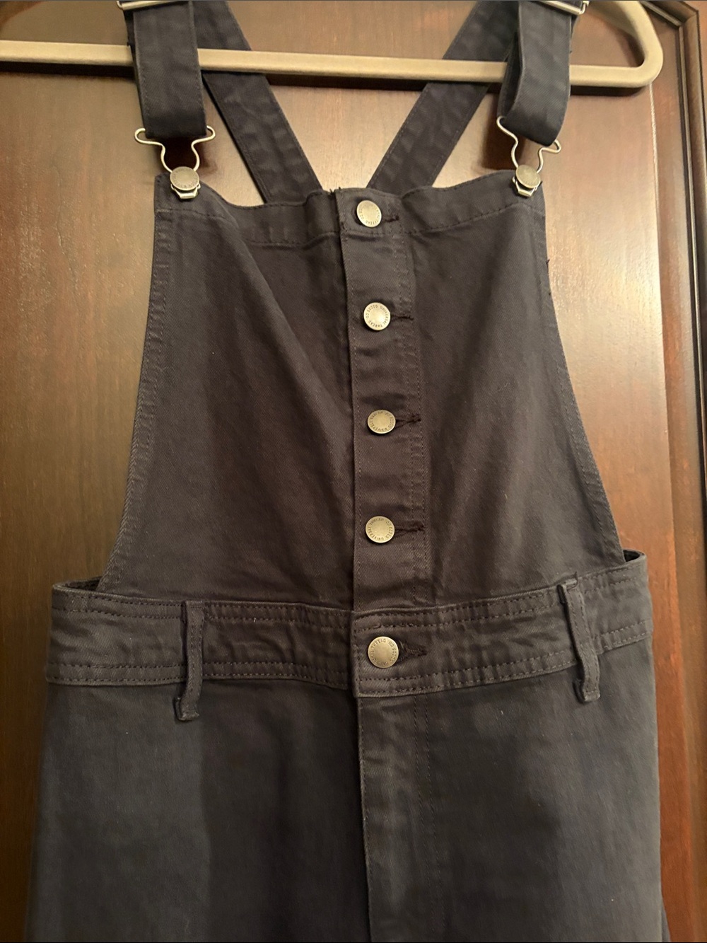 Universal Thread Black Wide-Leg Denim Overalls with Button Front - Picture 3 of 6